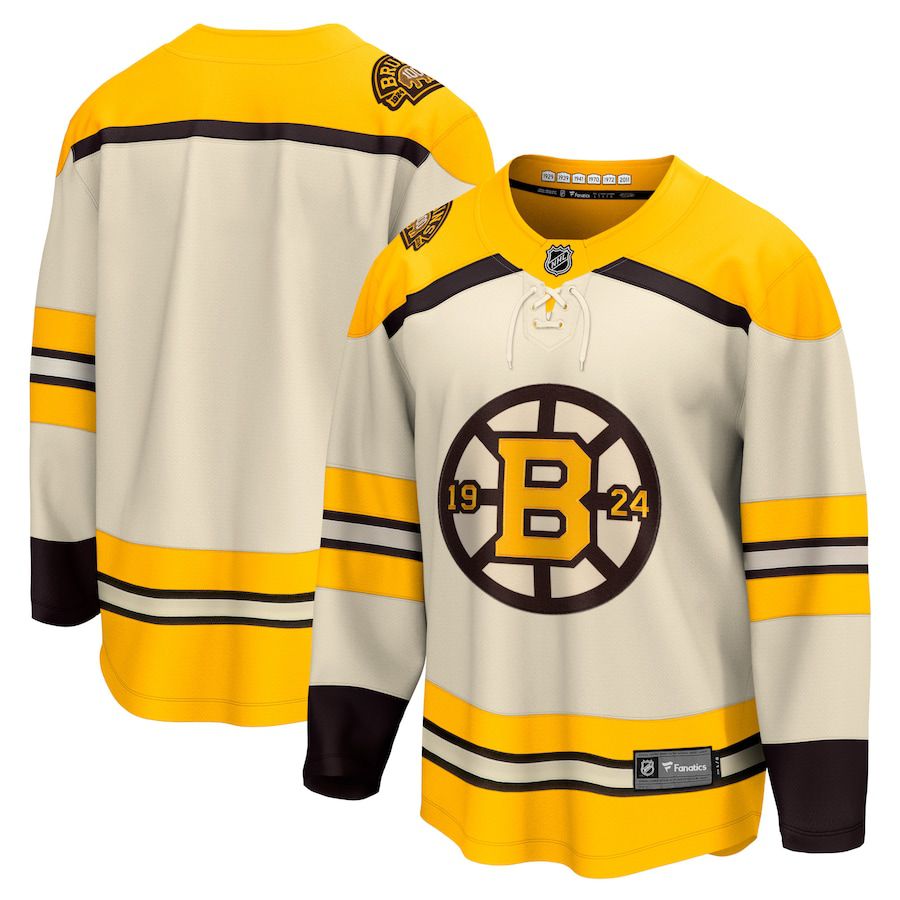 Men Boston Bruins Fanatics Branded Cream 100th Anniversary Premier Breakaway NHL Jersey->customized nhl jersey->Custom Jersey